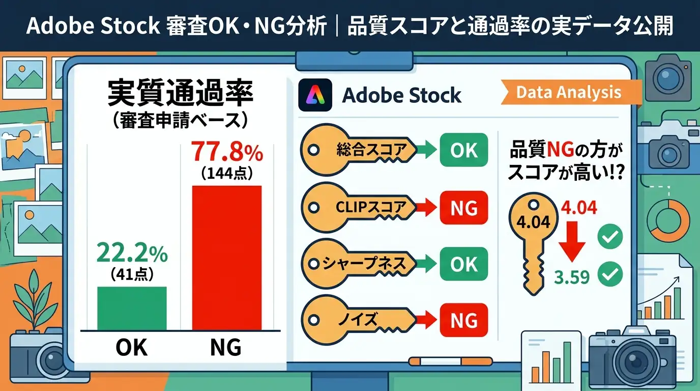Adobe Stock審査OK・NG分析｜品質スコアと通過率の実データ公開